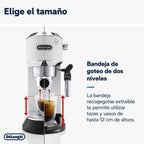 Machine à café De'Longhi Dedica - Acier inoxydable, pompe, pour café moulu ou dosettes, expresso et cappuccino, réservoir de 1,3 litre, système anti-gouttes, modèle EC685.M, couleur métal