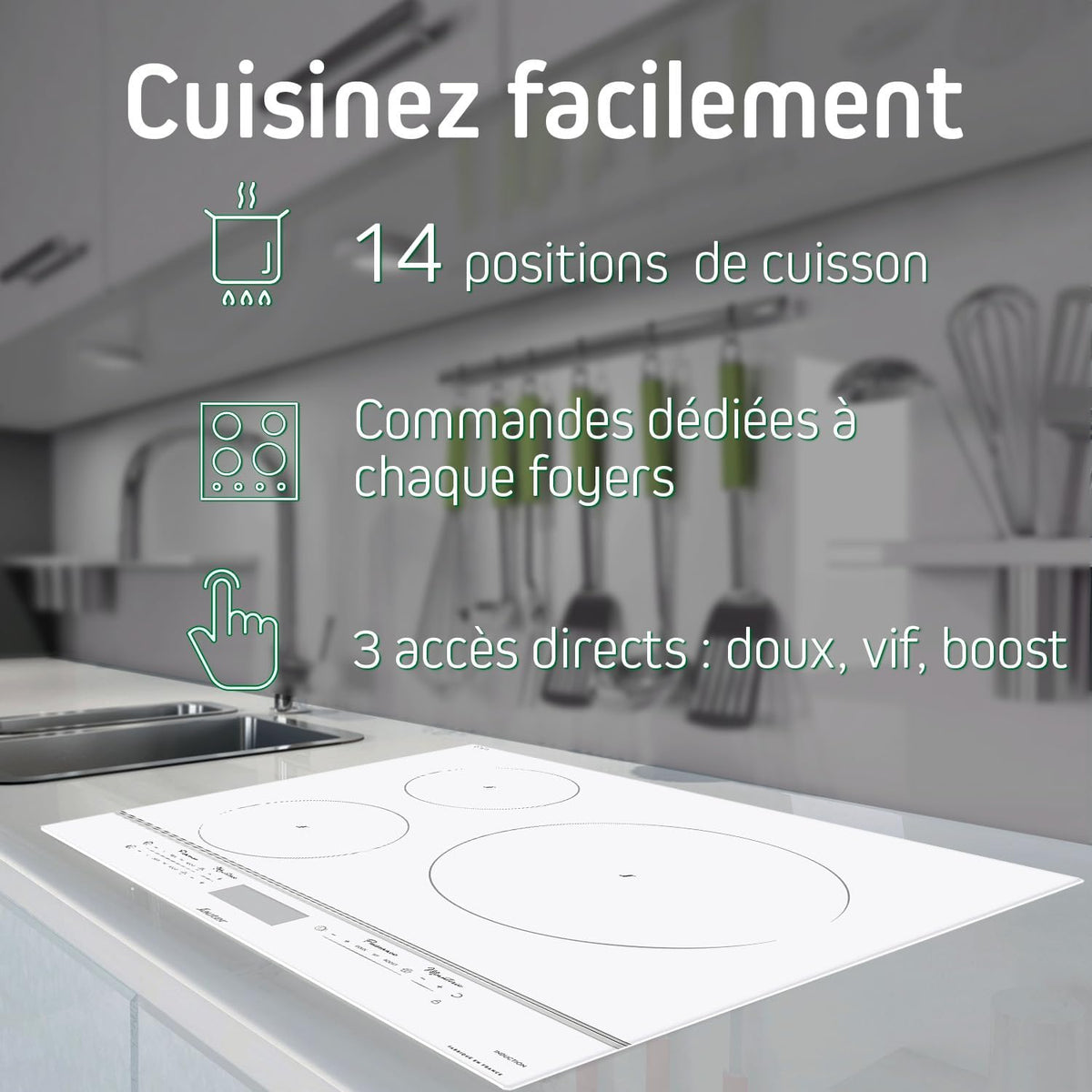 Sauter - SPI9544W - Table de cuisson à induction - Station de cuisson intégrée - Blanc