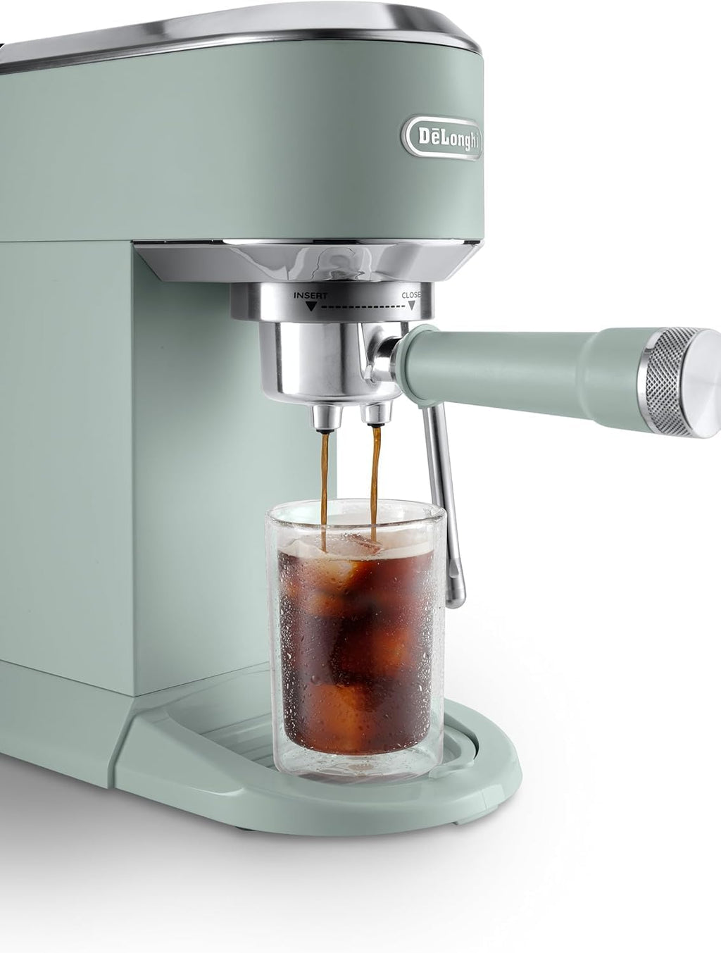 Machine à café De'Longhi Dedica - Acier inoxydable, pompe, pour café moulu ou dosettes, expresso et cappuccino, réservoir de 1,3 litre, système anti-gouttes, modèle EC685.M, couleur métal