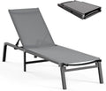 Chaise longue de jardin pliante en aluminium, sans montage, avec dossier réglable 5 positions, idéale pour terrasse, piscine et plage – Noir