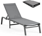 Chaise longue de jardin pliante en aluminium, sans montage, avec dossier réglable 5 positions, idéale pour terrasse, piscine et plage – Noir