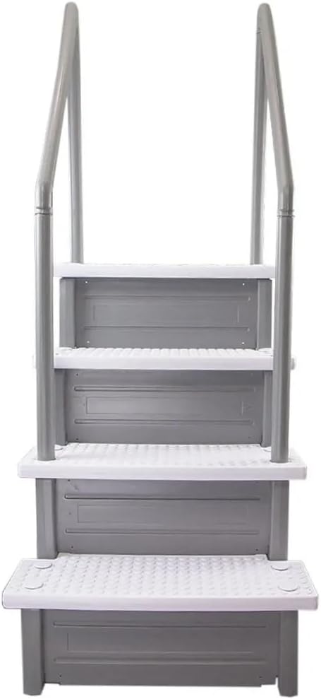 Échelle antidérapante pour piscines hors sol | Grise | Pour piscines hors sol avec une hauteur de terrasse de 122 à 137 cm | Échelle de sécurité supportant jusqu'à 136 kg
