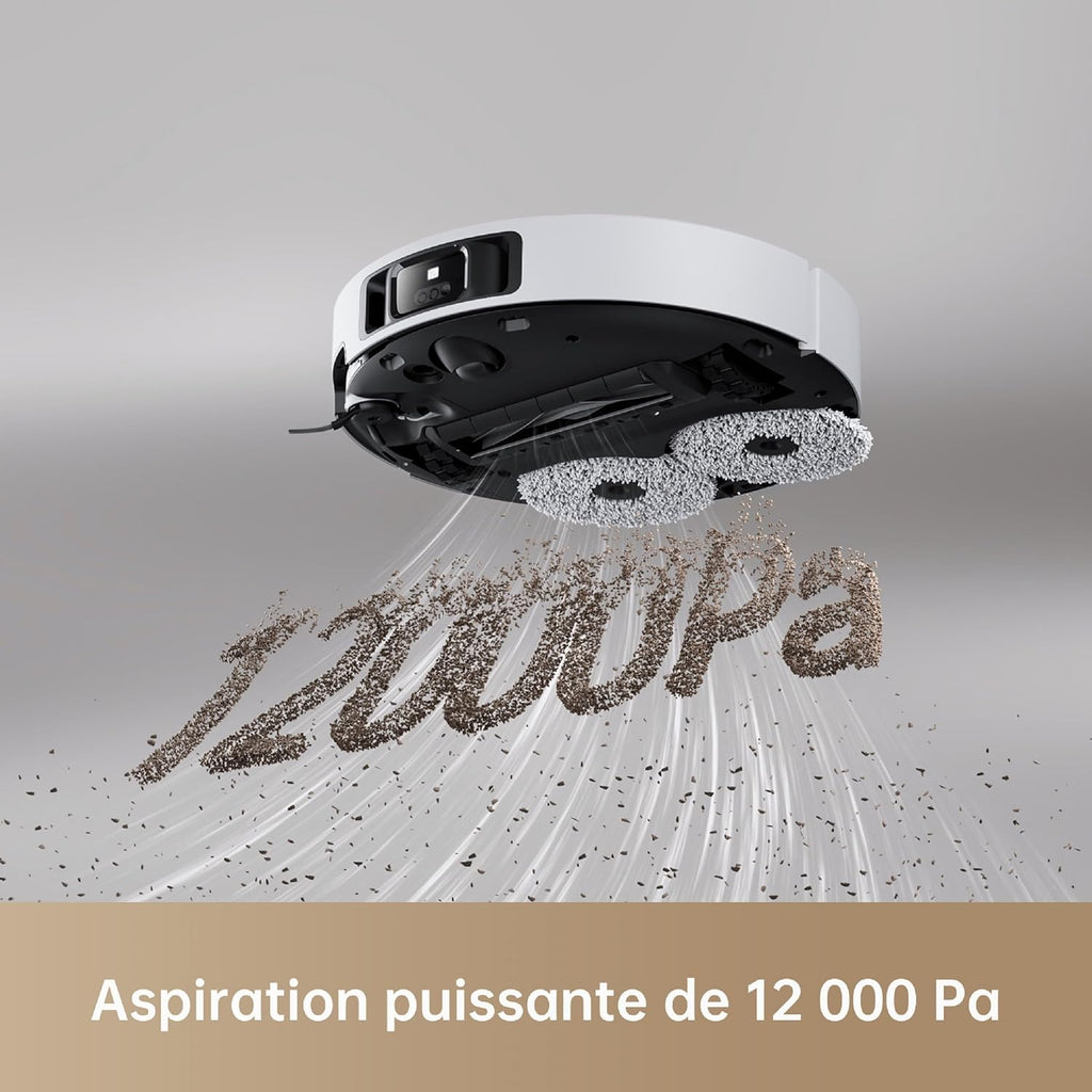Dreame X40 Ultra Complete Robot Aspirateur avec Serpillière amovible et relevable, Brosse latérale surélevée,12 000 Pa,Serpillière et la Plaque de lavage avec de l'eau chaude à 70°C,Brosses relevables