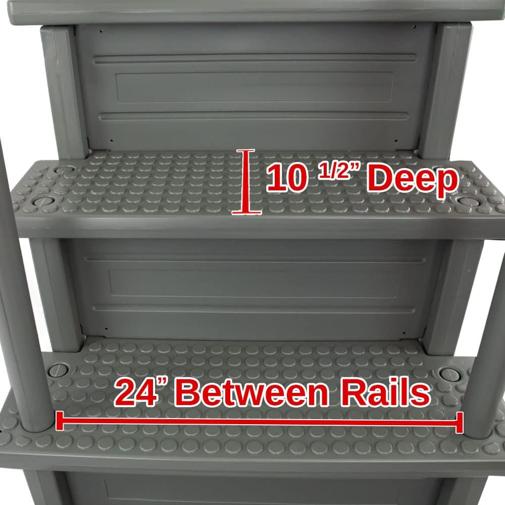 Échelle antidérapante pour piscines hors sol | Grise | Pour piscines hors sol avec une hauteur de terrasse de 122 à 137 cm | Échelle de sécurité supportant jusqu'à 136 kg