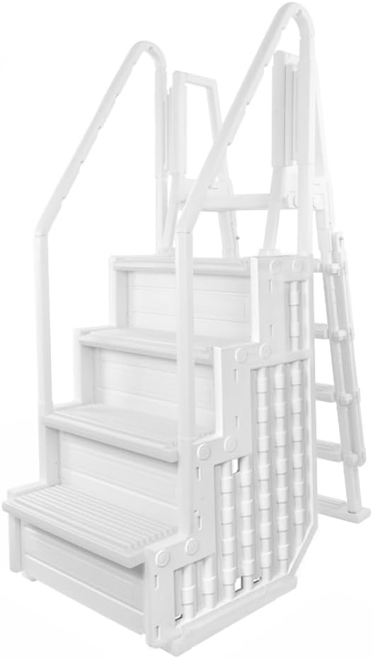 Marches antidérapantes Aqua Select pour piscines hors sol | Bleues | Pour piscines hors sol | Installation possible sur des terrasses de 122 à 137 cm de hauteur | Échelle de sécurité supportant jusqu'à 113 kg