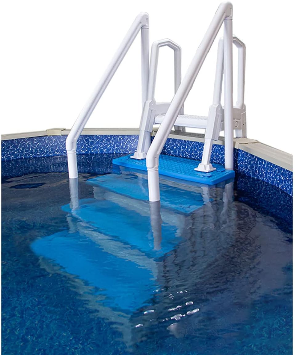Échelle antidérapante pour piscines hors sol | Grise | Pour piscines hors sol avec une hauteur de terrasse de 122 à 137 cm | Échelle de sécurité supportant jusqu'à 136 kg
