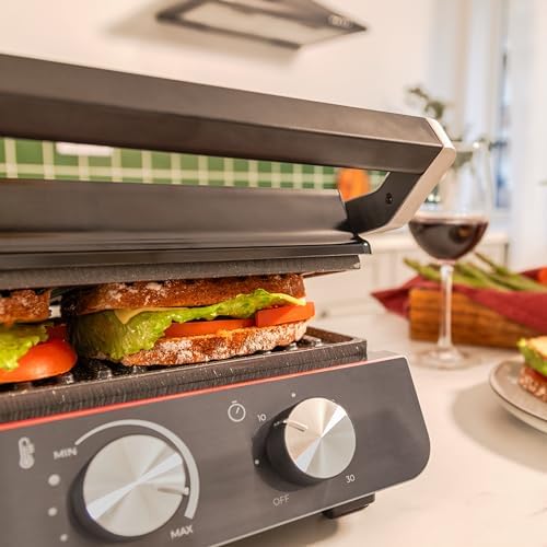 Cecotec Grill électrique Rock’nGrill Smart. Système de réglage de la puissance, du temps et de la température de 2000 W, ouverture à 180 °, plaques amovibles allant au lave vaisselle : Cuisine et Maison