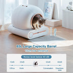 Megonia Litière Autonettoyante Chat Automatique: 2.4GHz WiFi Con App Contrôle à Distance 65L Grande Capacité Anti-Pincement/Fuites/Odeur pour Famille