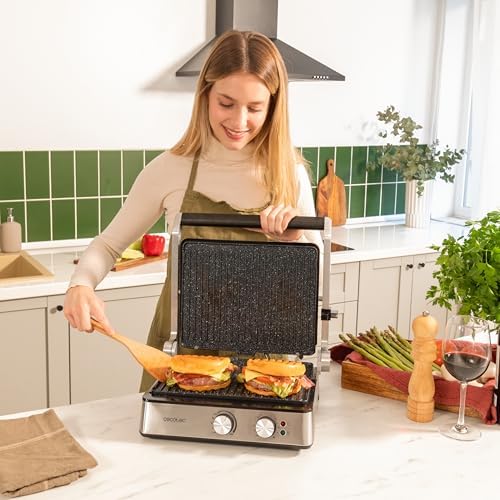 Cecotec Grill électrique Rock’nGrill Smart. Système de réglage de la puissance, du temps et de la température de 2000 W, ouverture à 180 °, plaques amovibles allant au lave vaisselle : Cuisine et Maison
