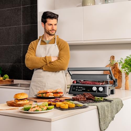 Cecotec Grill électrique Rock’nGrill Smart. Système de réglage de la puissance, du temps et de la température de 2000 W, ouverture à 180 °, plaques amovibles allant au lave vaisselle : Cuisine et Maison