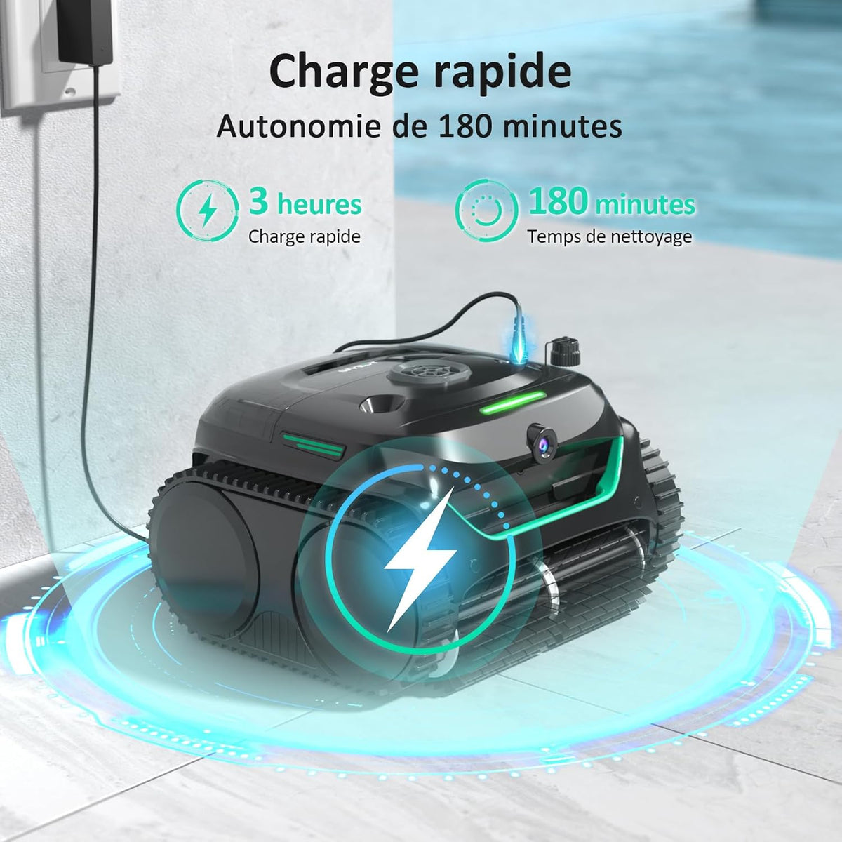 WYBOT C2 Vision AI caméra Robot Piscine sans Fil avec Batterie, Robot de Piscine Sol et Mur, Filtration à Deux Couches, Aspiration puissante, pour piscines enterrées jusqu'à 180㎡