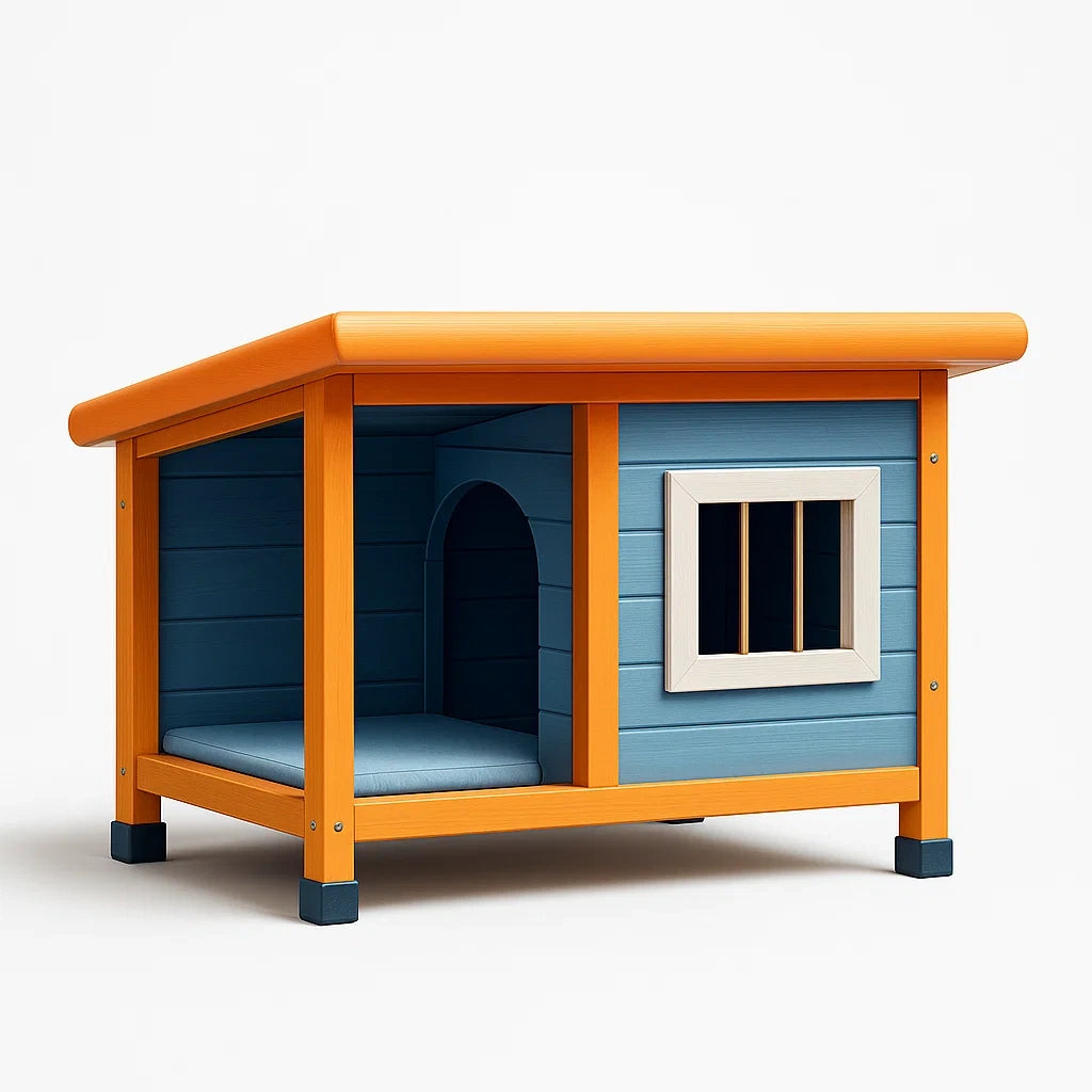 Niche pour chien en bois de pin bleu et orange 120x95x100 cm