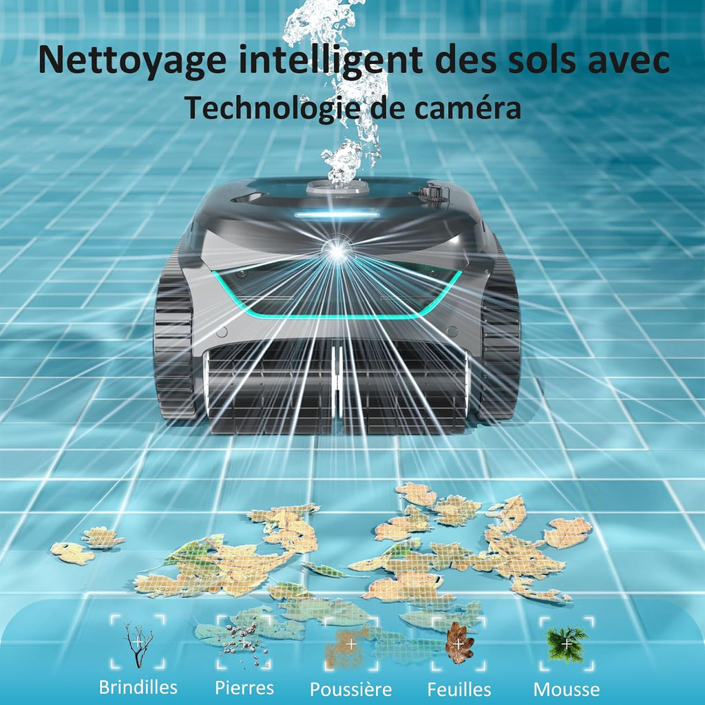 WYBOT C2 Vision AI caméra Robot Piscine sans Fil avec Batterie, Robot de Piscine Sol et Mur, Filtration à Deux Couches, Aspiration puissante, pour piscines enterrées jusqu'à 180㎡