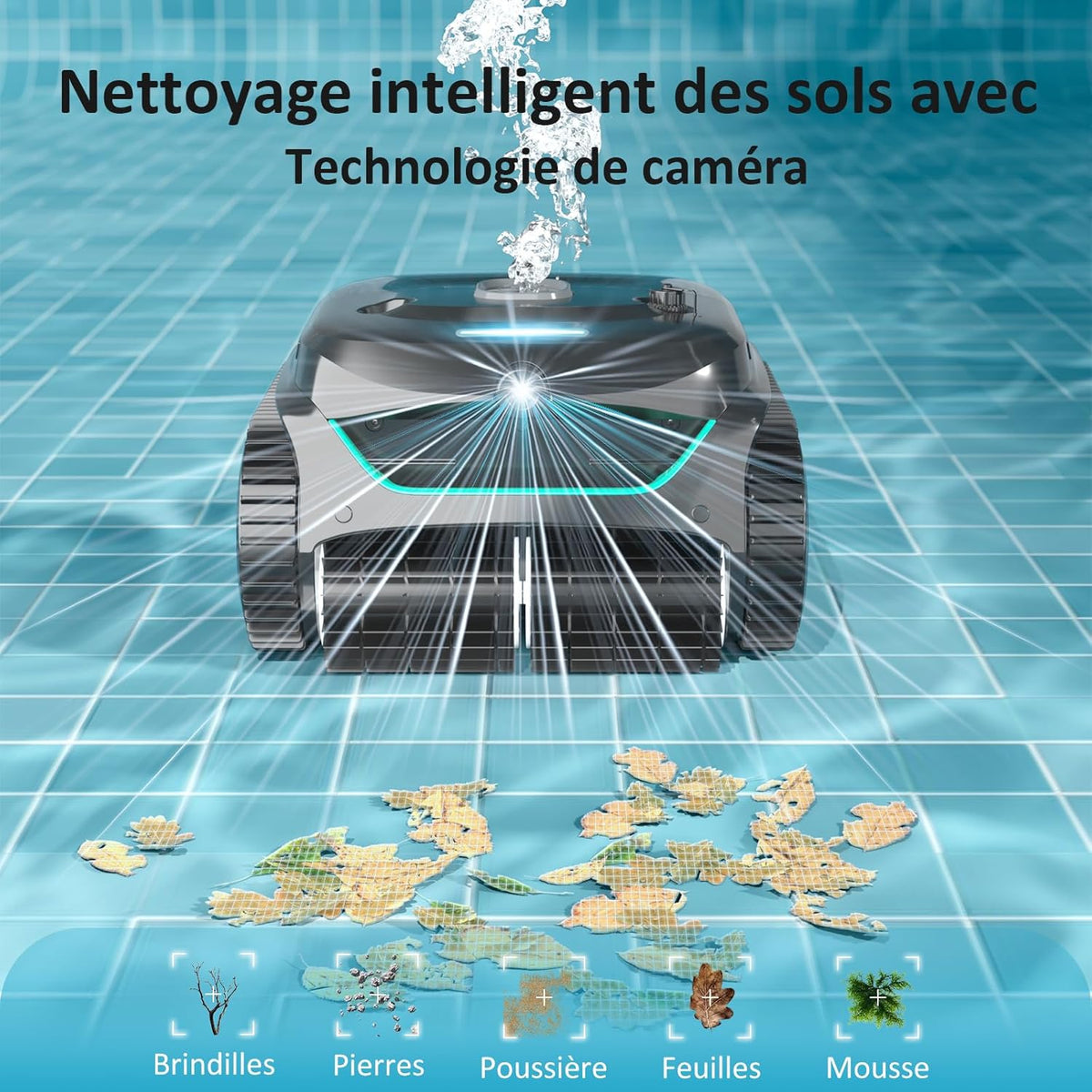 WYBOT C2 Vision AI caméra Robot Piscine sans Fil avec Batterie, Robot de Piscine Sol et Mur, Filtration à Deux Couches, Aspiration puissante, pour piscines enterrées jusqu'à 180㎡