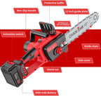 Brushless Trononneuse avec batterie 3000mAh * 2, 12 pouces scie à chane électrique sans fil, scie à chane électrique à une main, scie à chane manuelle sans fil avec verrouillage de sécurité