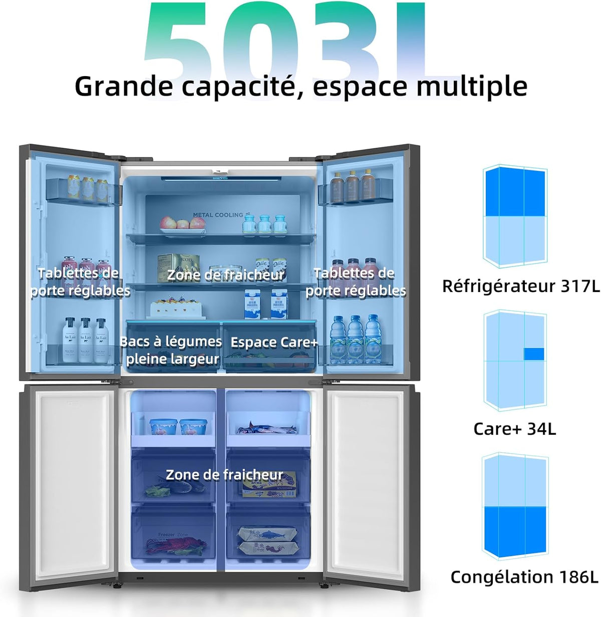 Réfrigérateur américain multi-portes CHIQ CCD503NEIBE, 503 litres