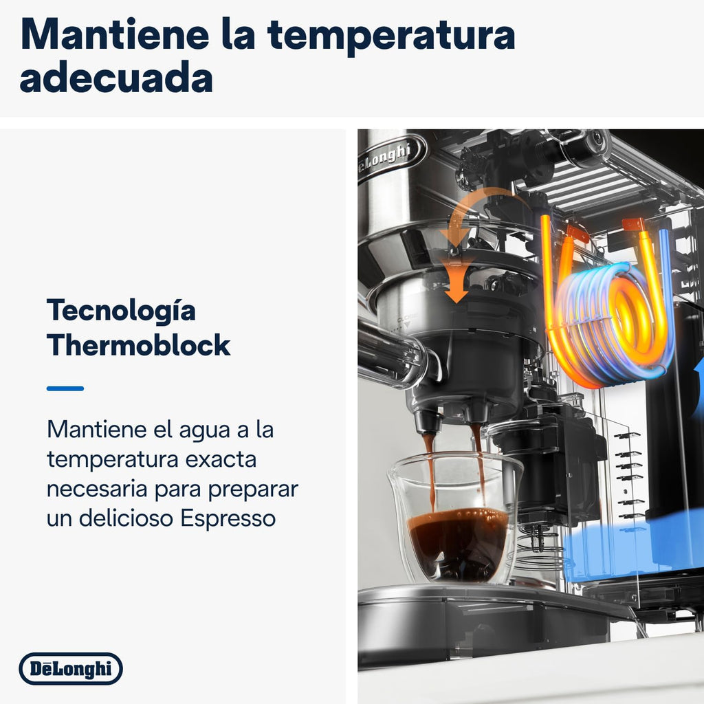 Machine à café De'Longhi Dedica - Acier inoxydable, pompe, pour café moulu ou dosettes, expresso et cappuccino, réservoir de 1,3 litre, système anti-gouttes, modèle EC685.M, couleur métal