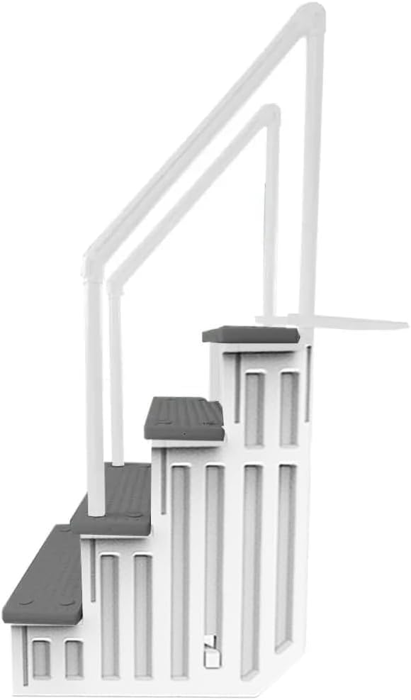 Échelle antidérapante pour piscines hors sol | Grise | Pour piscines hors sol avec une hauteur de terrasse de 122 à 137 cm | Échelle de sécurité supportant jusqu'à 136 kg