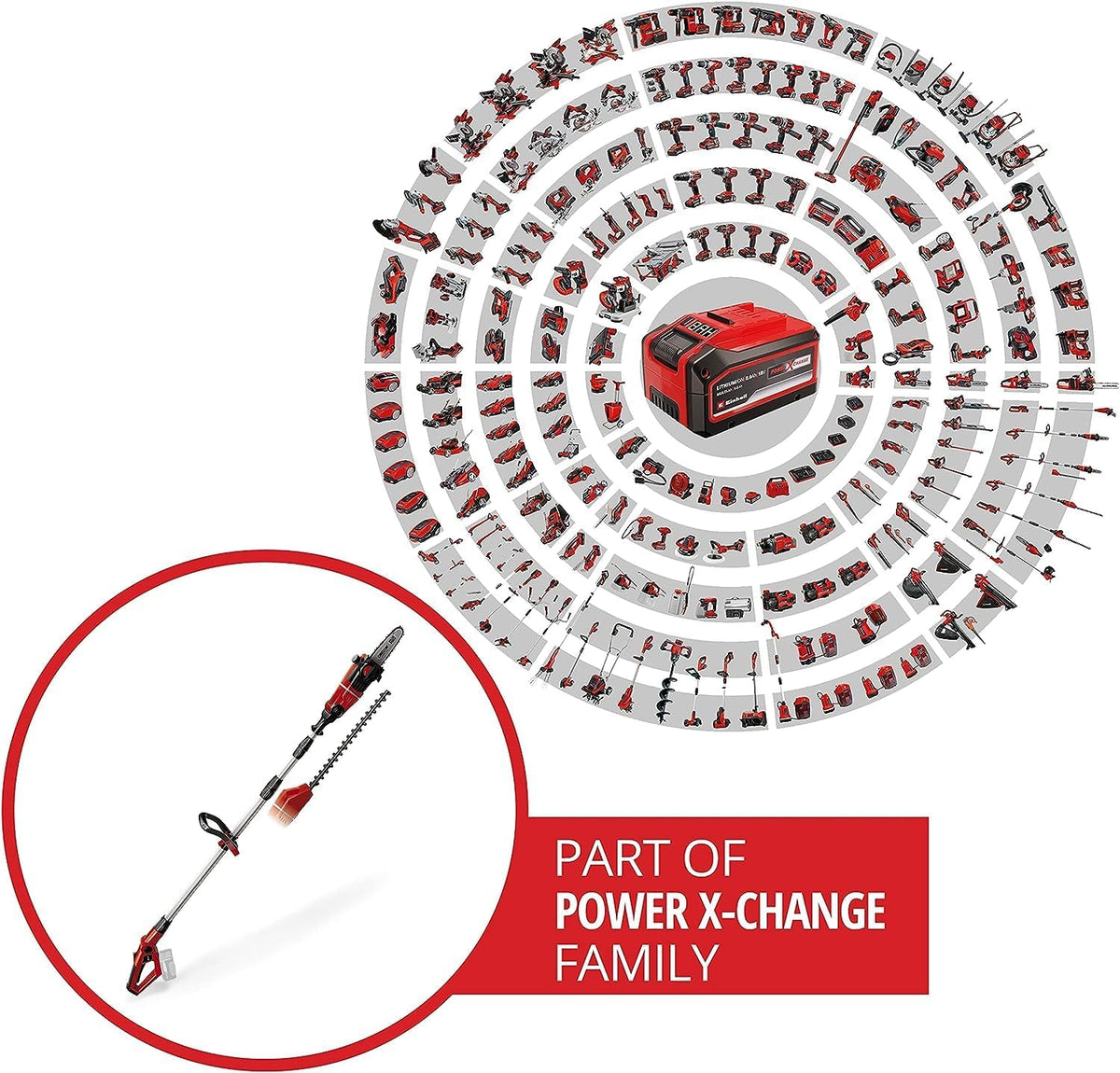 Outil multifonction sans fil Einhell Power X Change GE-HC 18 Li T Solo - 200 W, 18 V, taille-haie et scie électrique 2 en 1, lame Oregon, chargeur et batterie non inclus