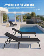 Chaise longue de jardin pliante en aluminium, sans montage, avec dossier réglable 5 positions, idéale pour terrasse, piscine et plage – Noir