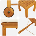 Ensemble de 2 chaises longues avec table et coussins en bois d'acacia massif (réf. 2025). Chaise longue avec coussins crème en bois d'acacia massif. Table d'appoint de jardin 35 x 35 x 34 cm en bois d'acacia massif (réf. V8526).