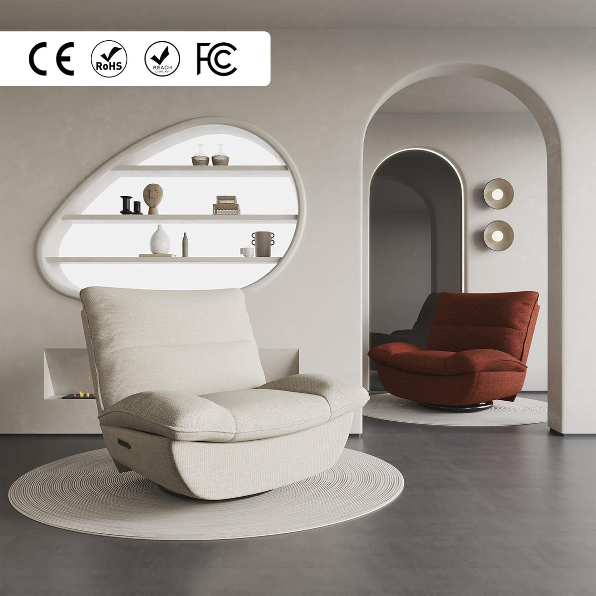Fauteuil inclinable FLEXISPOT XC6, canapé pivotant à bascule, fauteuil TV avec dossier réglable, fauteuil inclinable pour chambre, salon et home cinéma (beige)