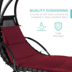 Chaise longue suspendue d'extérieur Best Choice Products – Fauteuil à bascule incurvé en acier avec coussin intégré et auvent amovible – Gris anthracite