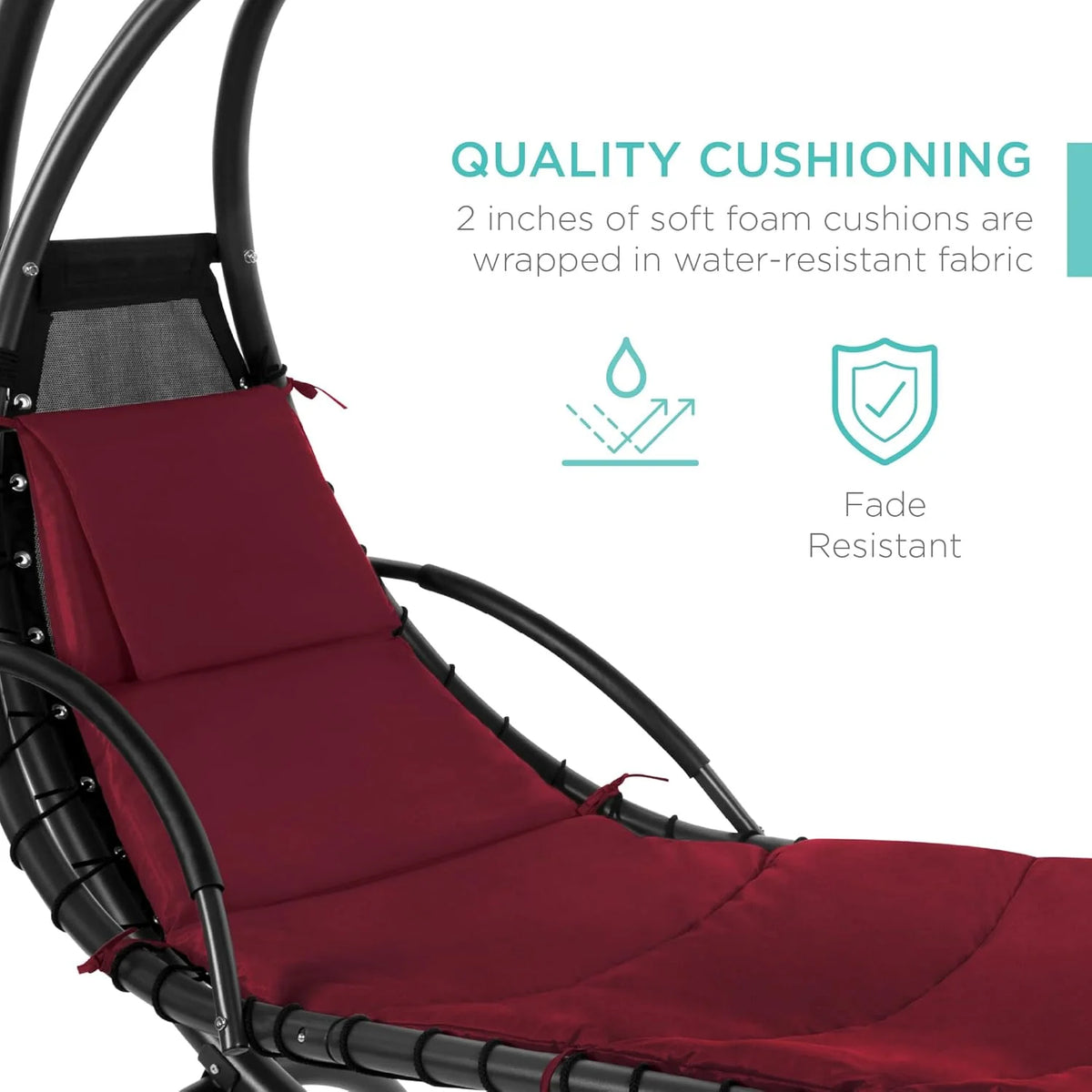 Chaise longue suspendue d'extérieur Best Choice Products – Fauteuil à bascule incurvé en acier avec coussin intégré et auvent amovible – Gris anthracite
