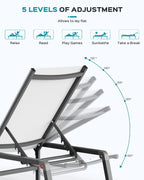 Chaise longue de jardin pliante en aluminium, sans montage, avec dossier réglable 5 positions, idéale pour terrasse, piscine et plage – Noir