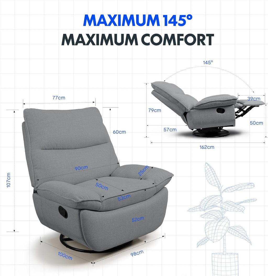 Fauteuil inclinable FLEXISPOT XC6, canapé pivotant à bascule, fauteuil TV avec dossier réglable, fauteuil inclinable pour chambre, salon et home cinéma (beige)