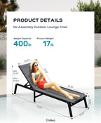 Chaise longue de jardin pliante en aluminium, sans montage, avec dossier réglable 5 positions, idéale pour terrasse, piscine et plage – Noir