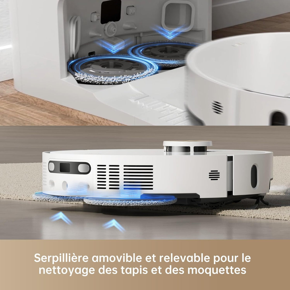 Dreame X40 Ultra Complete Robot Aspirateur avec Serpillière amovible et relevable, Brosse latérale surélevée,12 000 Pa,Serpillière et la Plaque de lavage avec de l'eau chaude à 70°C,Brosses relevables