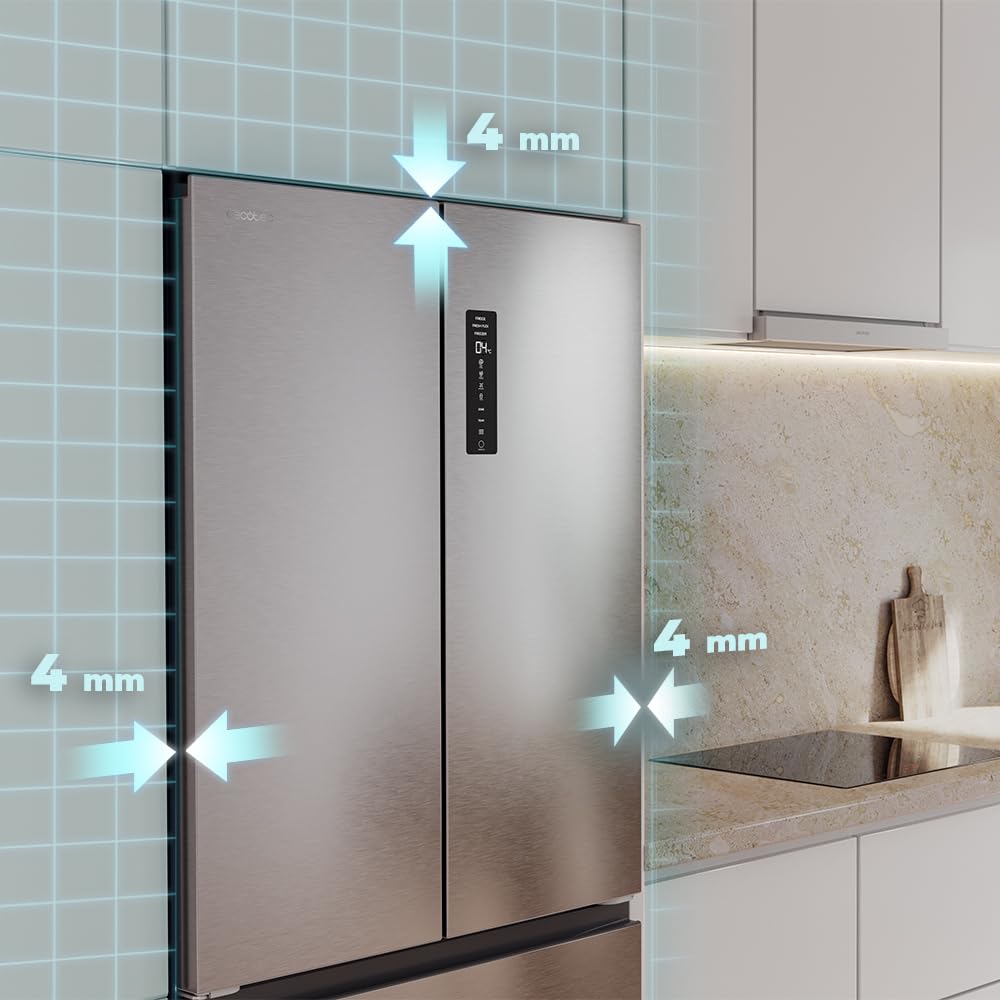 Cecotec Réfrigérateur Porte Française de 4 Portes Semi-Intégrable 458L Total No Frost Bolero CoolMarket F2D 458 SBI Inox E, Hauteur 189 cm et 83 cm La