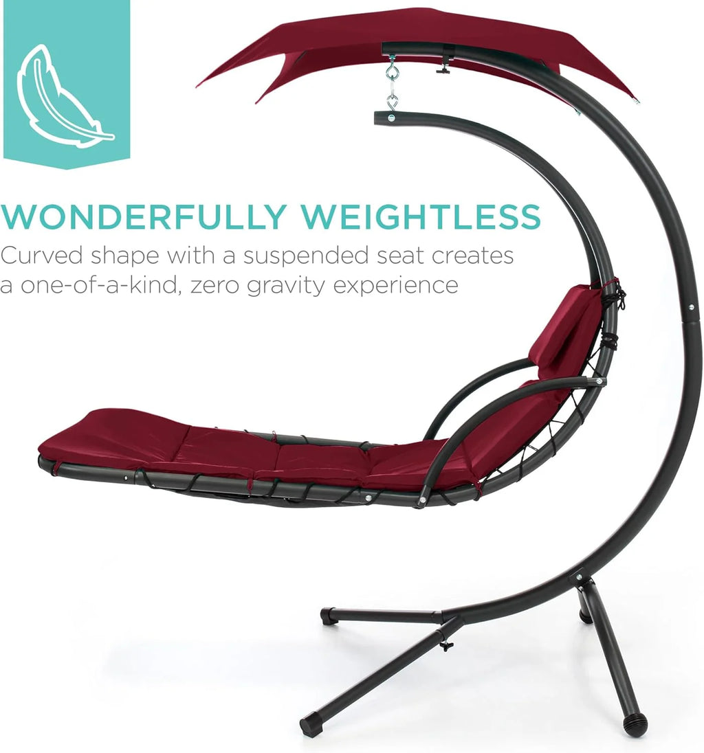 Chaise longue suspendue d'extérieur Best Choice Products – Fauteuil à bascule incurvé en acier avec coussin intégré et auvent amovible – Gris anthracite