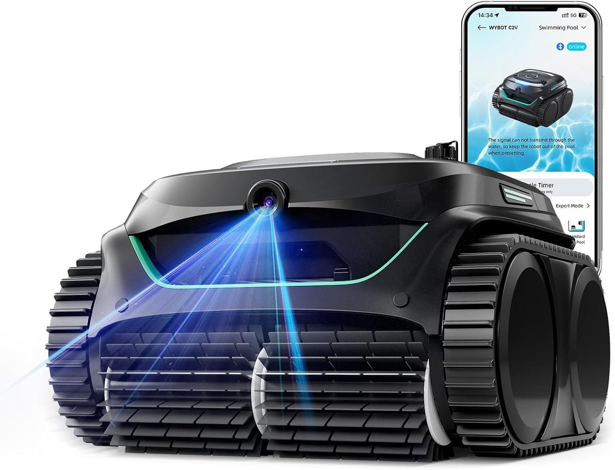 WYBOT C2 Vision AI caméra Robot Piscine sans Fil avec Batterie, Robot de Piscine Sol et Mur, Filtration à Deux Couches, Aspiration puissante, pour piscines enterrées jusqu'à 180㎡