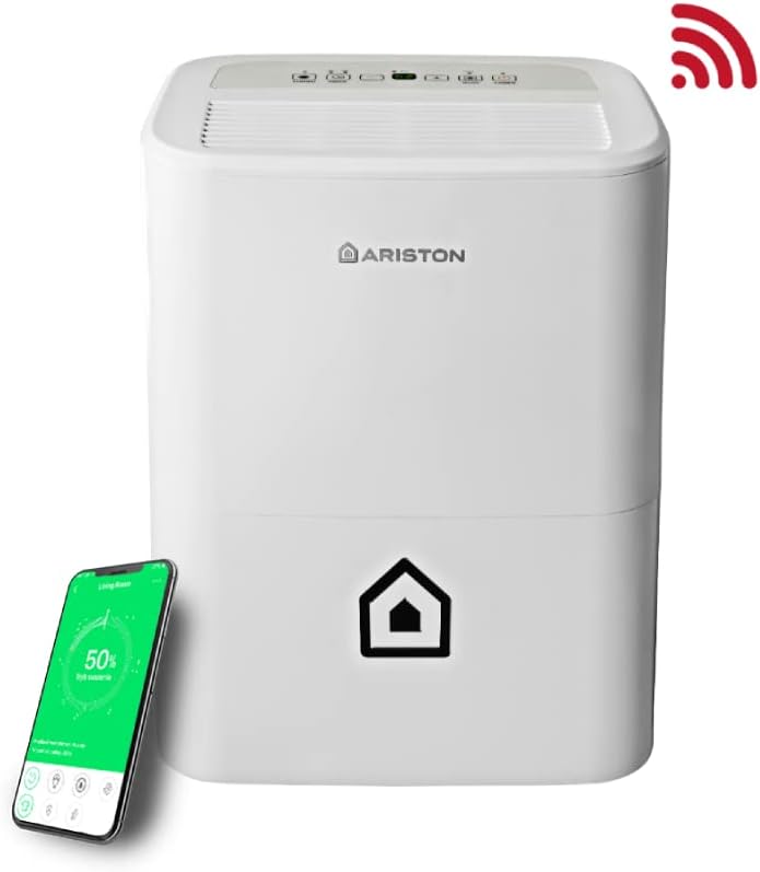 Ariston Deos 16S NET WiFi Déshumidificateur Portable Haut de gamme 16L, Contrôle Électronique du niveau d’Humidité, Fonction Buanderie, Silencieux, pour des pièces allant jusqu'à 44 m²