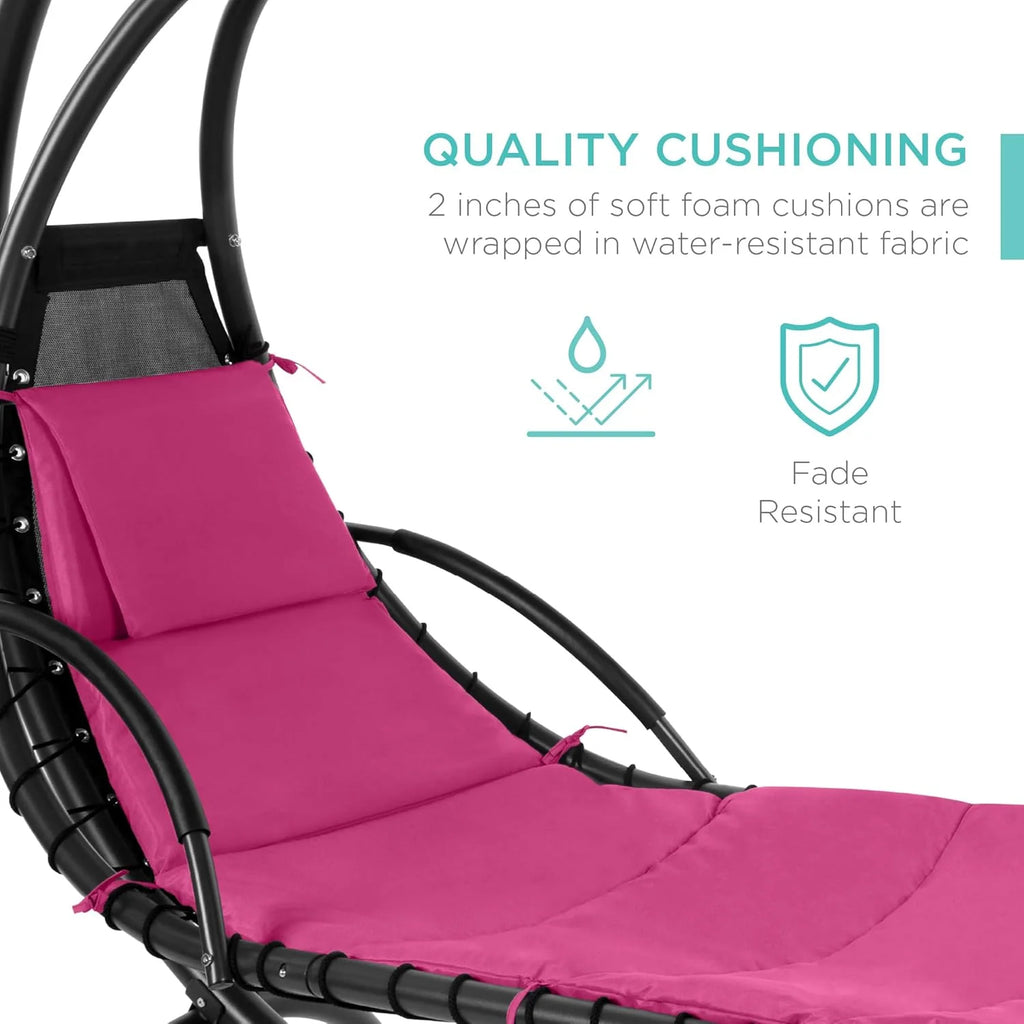 Chaise longue suspendue d'extérieur Best Choice Products – Fauteuil à bascule incurvé en acier avec coussin intégré et auvent amovible – Gris anthracite