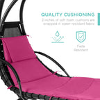 Chaise longue suspendue d'extérieur Best Choice Products – Fauteuil à bascule incurvé en acier avec coussin intégré et auvent amovible – Gris anthracite