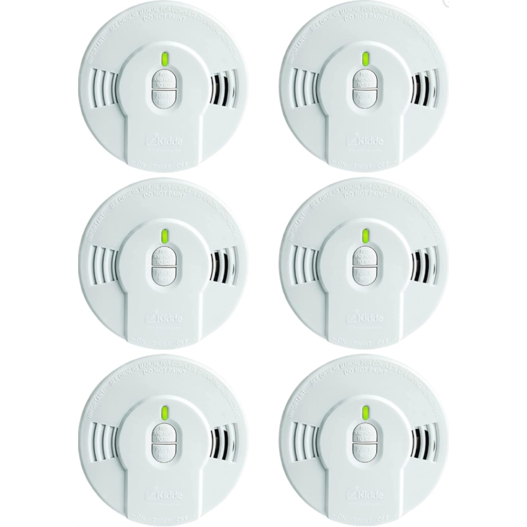 Détecteur de fumée Kidde, batterie 10 ans, voyants LED, alerte de remplacement, bouton de test et de réinitialisation, paquet de 6, blanc
