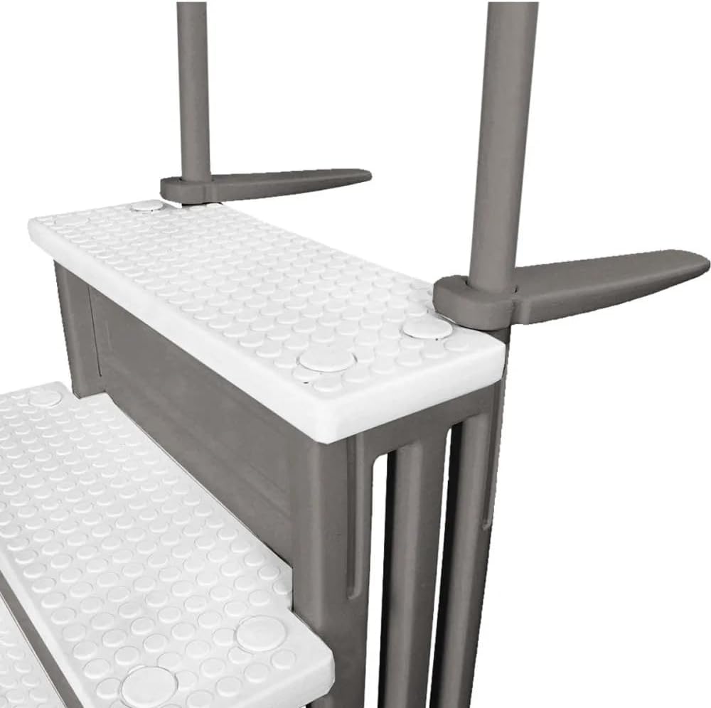 Échelle antidérapante pour piscines hors sol | Grise | Pour piscines hors sol avec une hauteur de terrasse de 122 à 137 cm | Échelle de sécurité supportant jusqu'à 136 kg