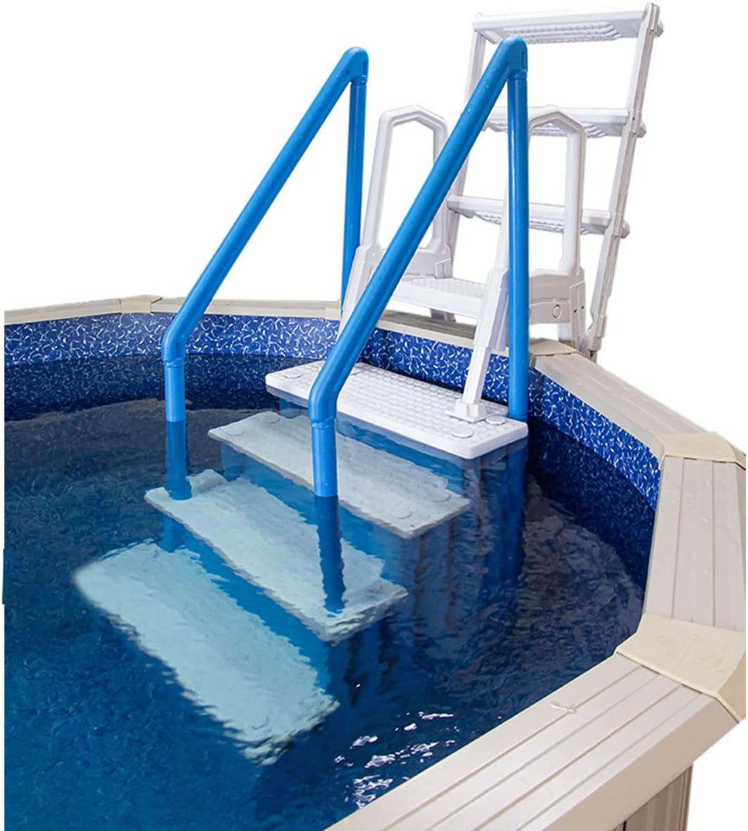 Échelle antidérapante pour piscines hors sol | Grise | Pour piscines hors sol avec une hauteur de terrasse de 122 à 137 cm | Échelle de sécurité supportant jusqu'à 136 kg