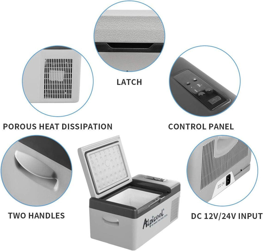 Alpicool C12 12L Cool Box 12 V Mini Fridge Electric Compressor Car Fridge Camping Freezer Box Small Portable for Car, Truck, Boat, RV with USB Connection