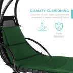 Chaise longue suspendue d'extérieur Best Choice Products – Fauteuil à bascule incurvé en acier avec coussin intégré et auvent amovible – Gris anthracite