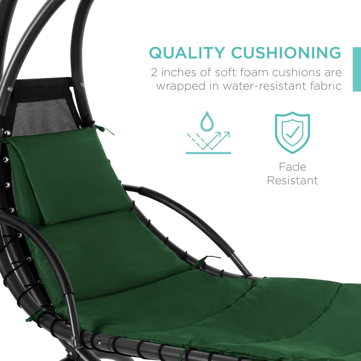 Chaise longue suspendue d'extérieur Best Choice Products – Fauteuil à bascule incurvé en acier avec coussin intégré et auvent amovible – Gris anthracite