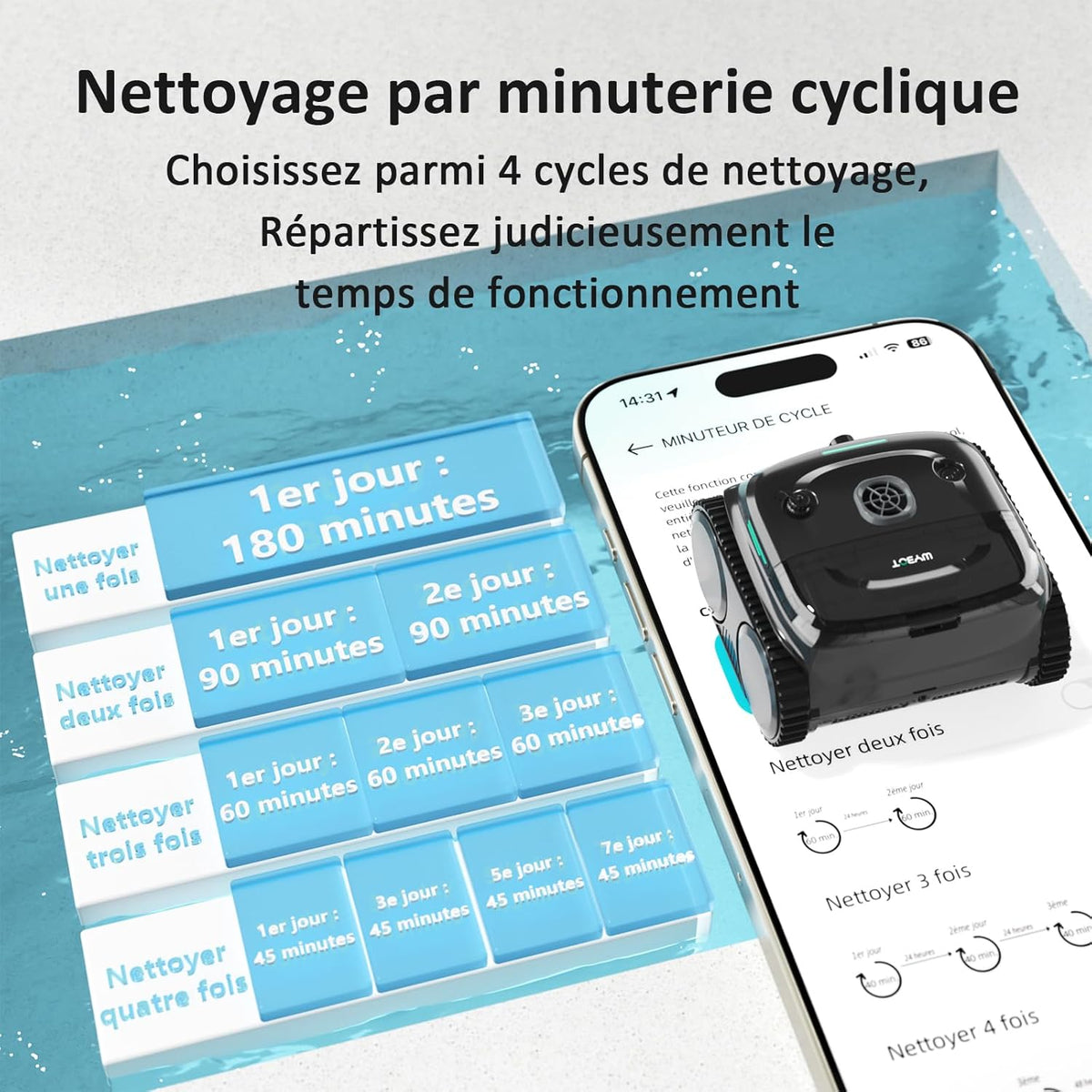 WYBOT C2 Vision AI caméra Robot Piscine sans Fil avec Batterie, Robot de Piscine Sol et Mur, Filtration à Deux Couches, Aspiration puissante, pour piscines enterrées jusqu'à 180㎡