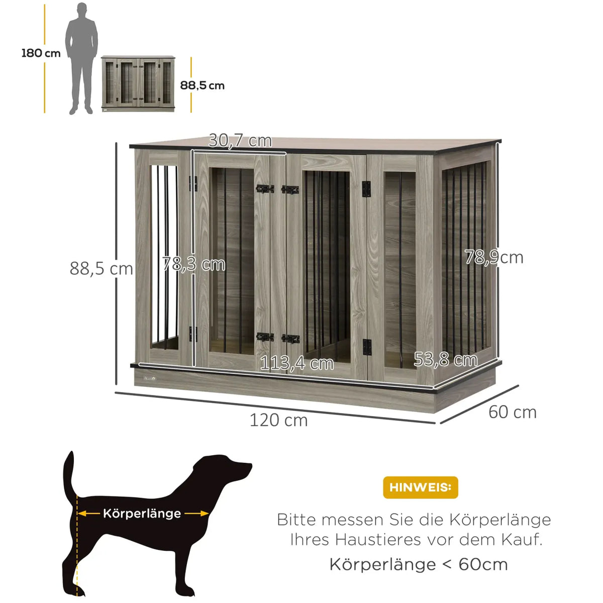 PawHut Hundekäfig Beistelltisch 2-in-1 mit Trennwand verriegelbar