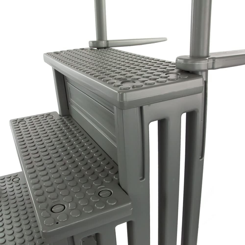 Échelle antidérapante pour piscines hors sol | Grise | Pour piscines hors sol avec une hauteur de terrasse de 122 à 137 cm | Échelle de sécurité supportant jusqu'à 136 kg