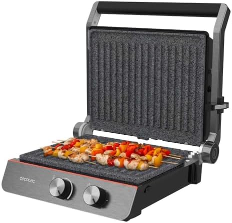 Cecotec Grill électrique Rock’nGrill Smart. Système de réglage de la puissance, du temps et de la température de 2000 W, ouverture à 180 °, plaques amovibles allant au lave vaisselle : Cuisine et Maison