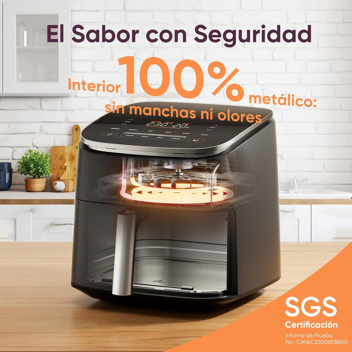 Friteuse à air Cosori Turbo Blaze 6 L, intérieur en métal véritable, moteur CC exclusif, 46 % plus rapide, température de 30 °C à 230 °C, idéale pour griller les viandes, programmes de cuisson complets, silencieux 27 dB