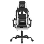 Chaise de jeu 2025 avec repose-pieds pivotant, similicuir noir et blanc V8635